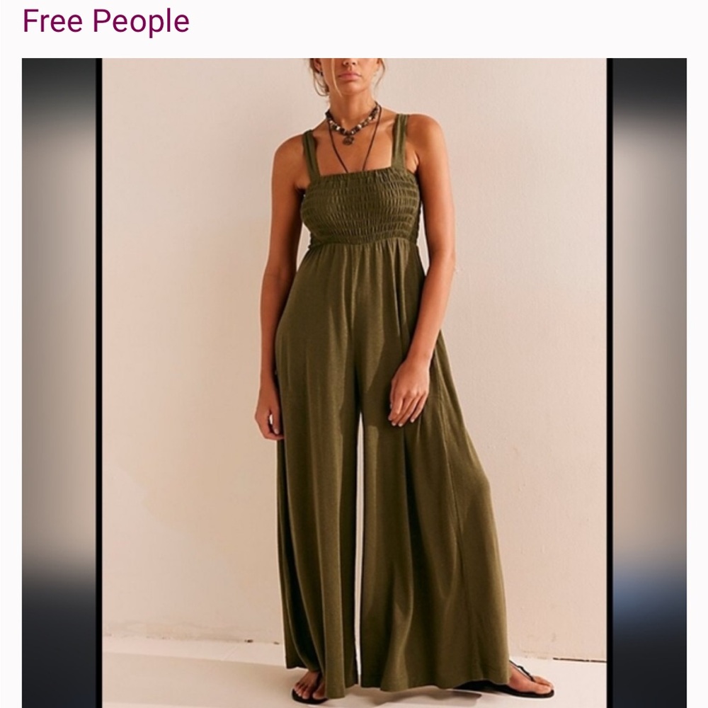Free People Forest Green Wide-Leg Jumpsuit